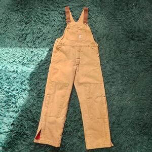 Vintage Carhartt Brown Duck Canvas Bib Overalls Workwear 32x26 Youth 14-16